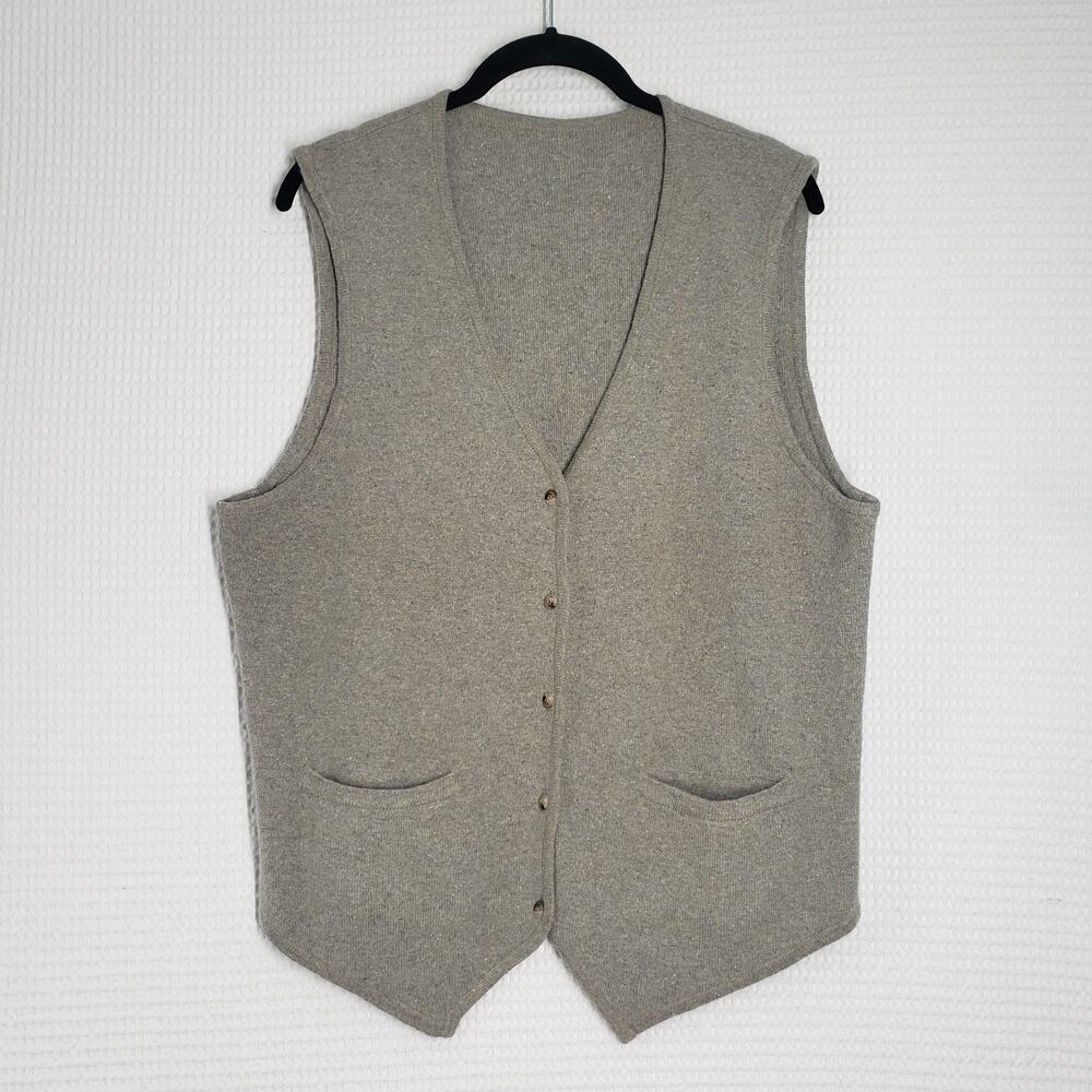 Vintage Esprit Sweater Vest Mens Medium Gray Sleeveless Button Up V Neck Knit